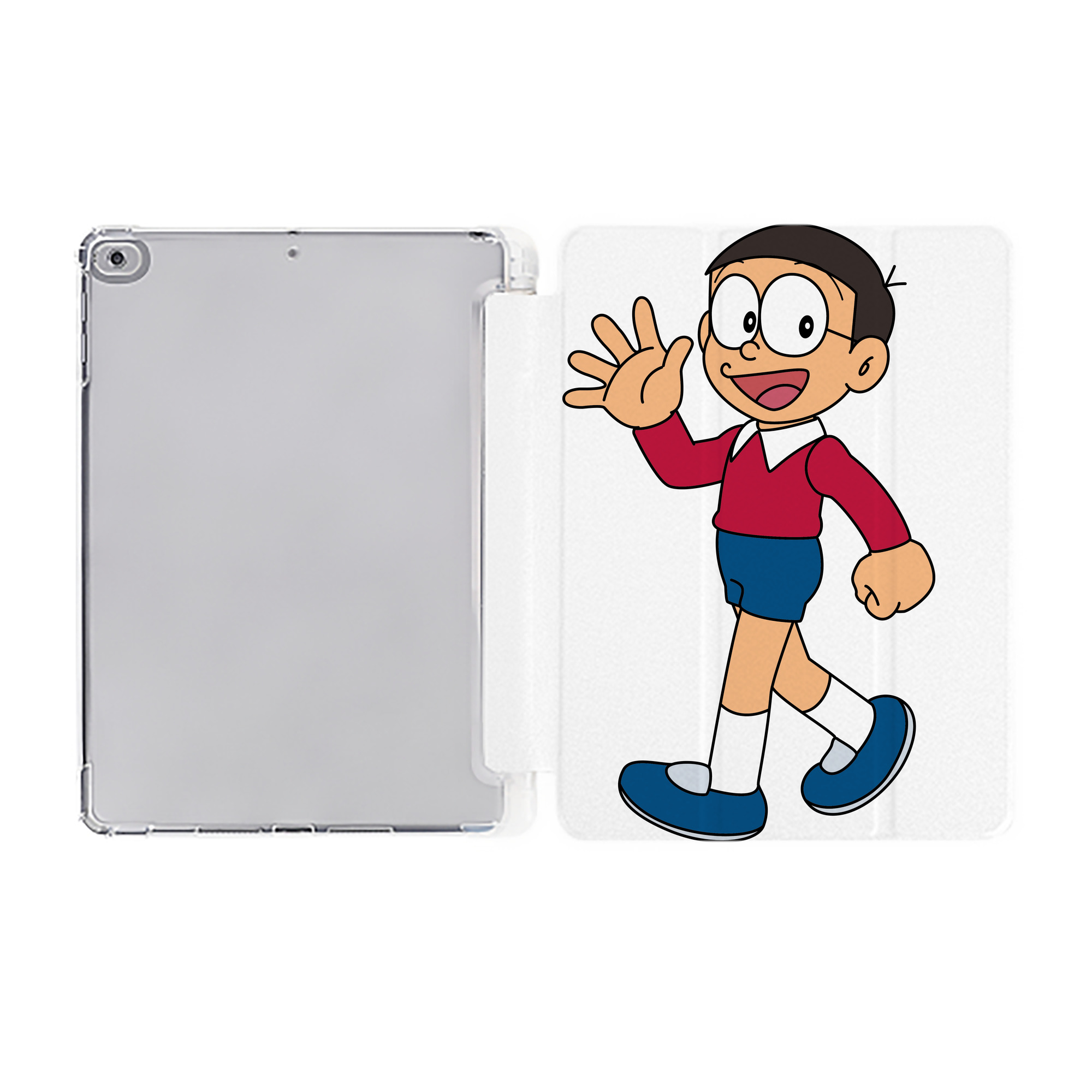 （画像用） ドラえもん 野比 のび太 Doraemon Nobita Nobi IPad ケース ペン収納付き 三つ折りスタンド PUレザー×シリコン 対応機種9.5/10.5/10.9インチ